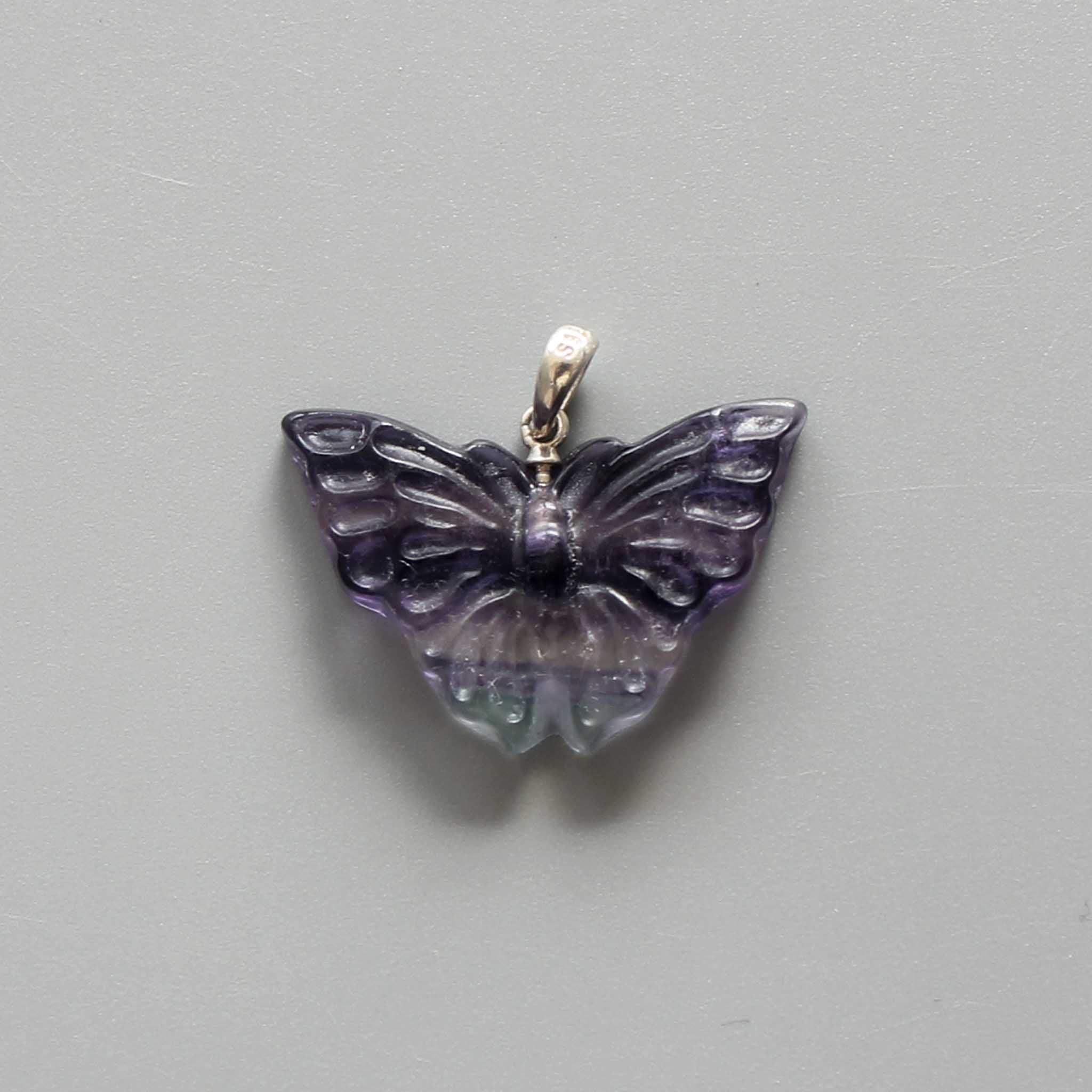 34ff844994534706be97179921fd2bf0 Blue Purple Rainbow Fluorite Butterfly Pendant w/Silver 30mm A+/AA