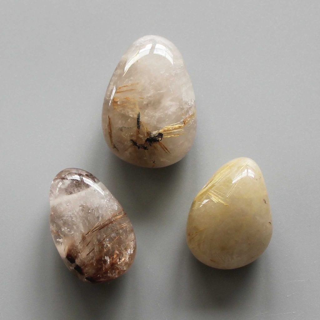 Gold Rutile Quartz Tumble Pendant With Cross Hole 2.5mm 0.8-1.2 inch (2.2-3cm) A/B