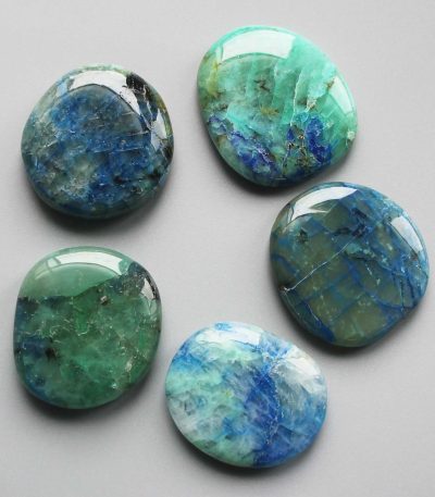 Azurite Malachite Ice Green Smooth Stone 1.6 inch (0.8-1 x 3.5-4.5cm) A