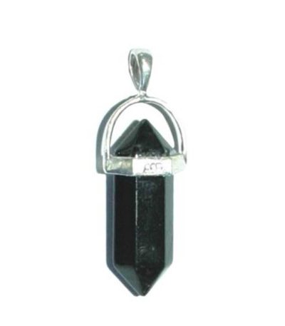 Black Obsidian Double Point Pendant With Silver 7x22mm A