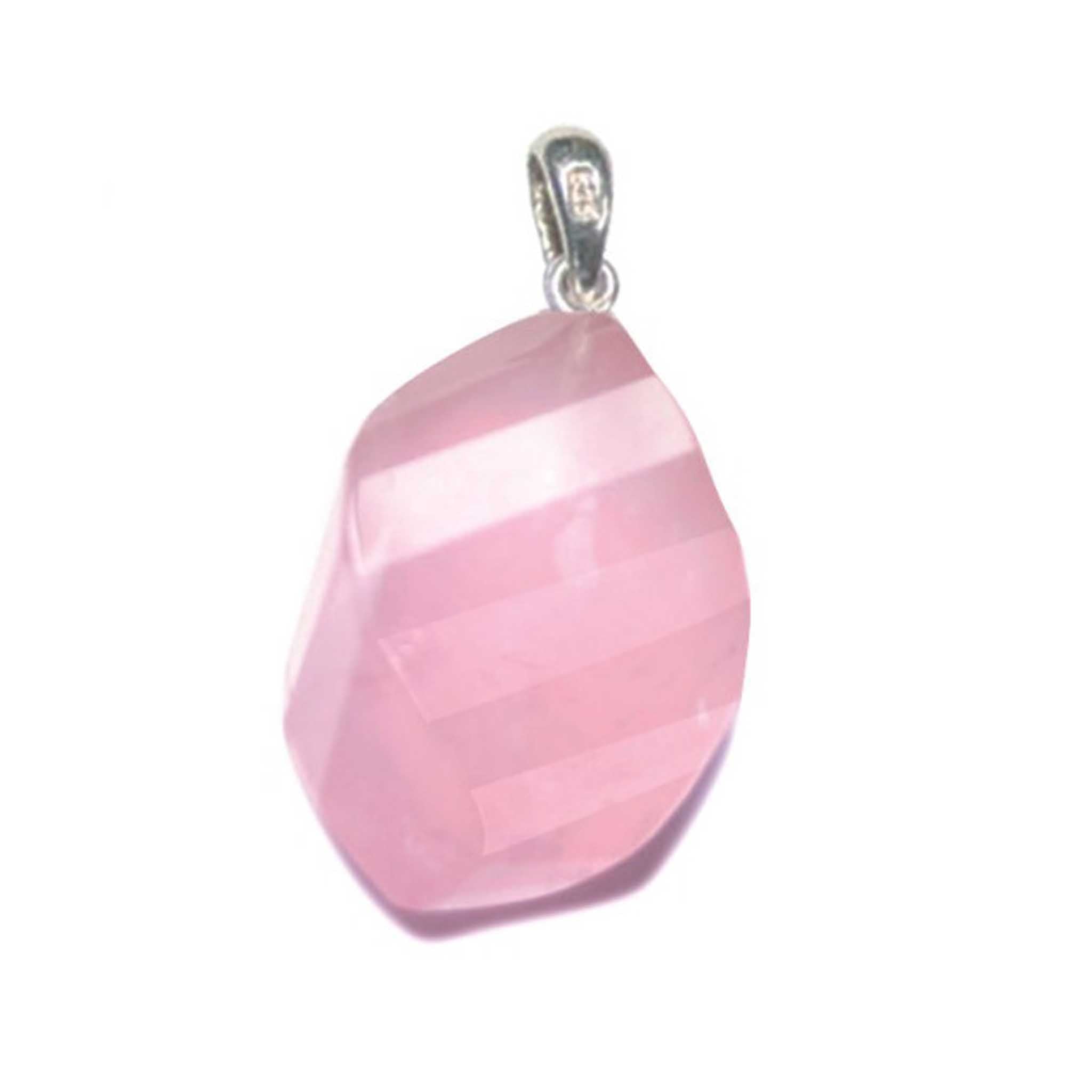 506bf9dbf4df470eb8aa1d12d61becb5-1 Rose Quartz Straight Faceted Pendant With Silver 25-30mm A/A+