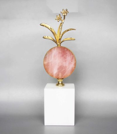 Rose Quartz Marble & Copper Decoration 1#(8x8x30cm) A
