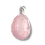 Rose Quartz Faceted tumble pendant with silver 25-30mm A/A+