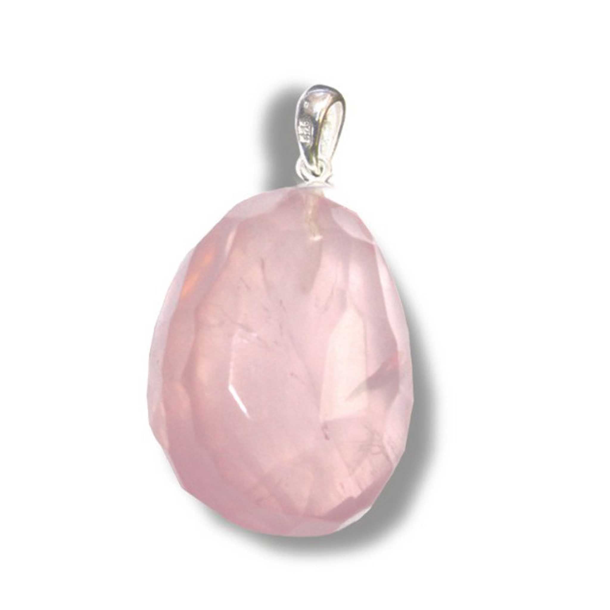 5108ab259ceafe76e9b7f91275624f38-1 Rose Quartz Faceted tumble pendant with silver 25-30mm A/A+
