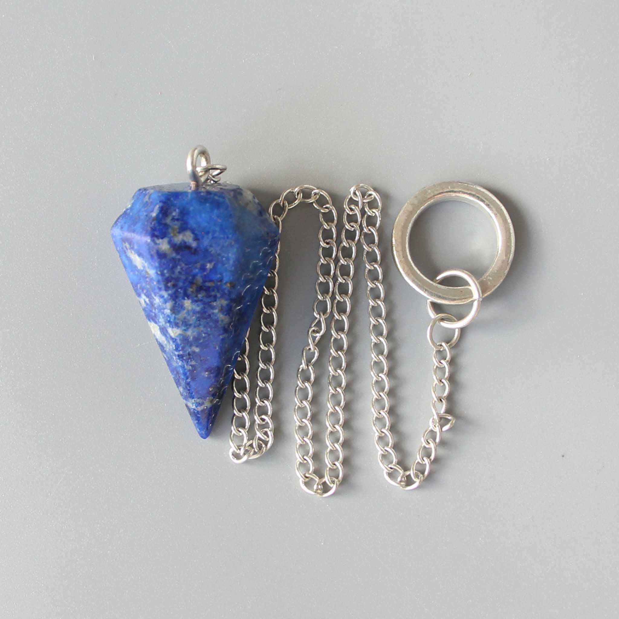 54214fa2f13709ed70650094b3f6e627 Lapis Lazuli Single point pendulum with chain 1.4 inch (2x3.5cm) A/A+