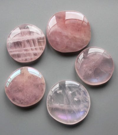Rose Quartz Laser AB Rainbow Color Smooth Stone 1.6 inch (0.8-1 x 3.5-4.5cm) A/A+