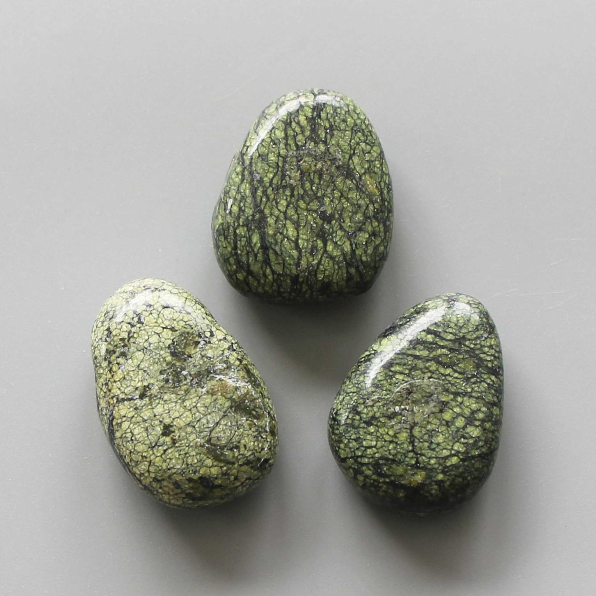 61722e8dc7298908d7d7415adc8305b5-1 Green Snake Skin Jasper Tumble Pendant With Cross Hole 2.5mm 0.8-1.2 inch (2.2-3cm) A
