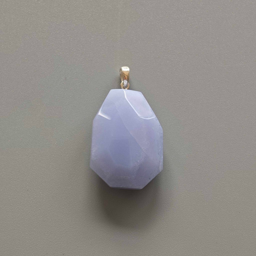 Blue Lace Agate Faceted tumble pendant with silver 20-25mm A/A+