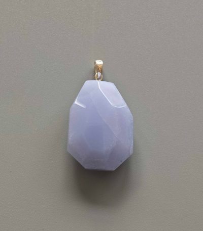 Blue Lace Agate Faceted tumble pendant with silver 20-25mm A/A+