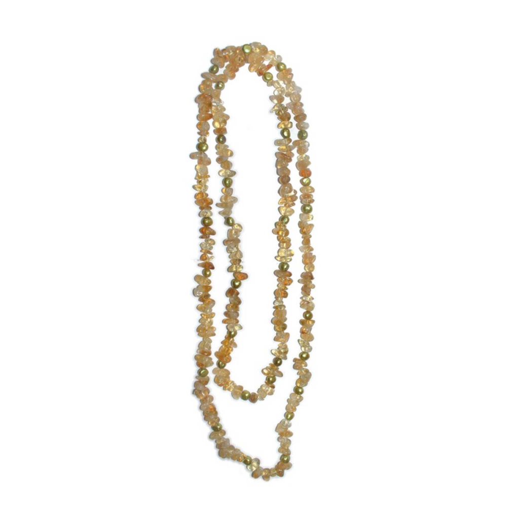 Citrine Chip & Pearl Necklace 8# 5/8mm,60" A