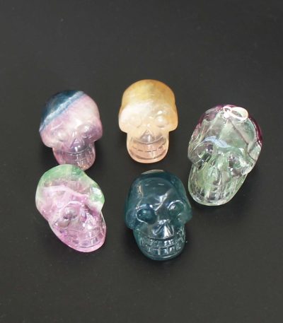 Rainbow Fluorite Skull pendant with silver 25mm A