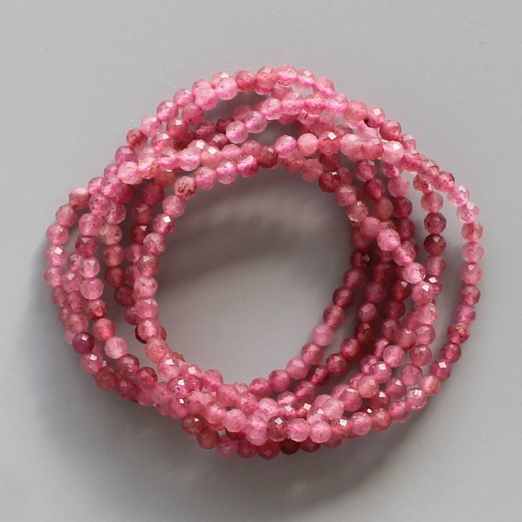 Strawberry Quartz Faceted Round Bracelet 4mm A+/AA