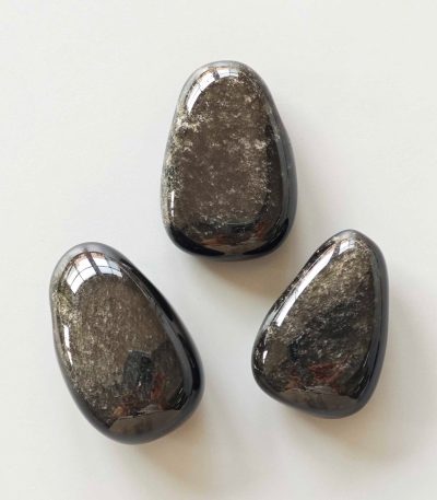 Silver Obsidian Tumble Pendant With Cross Hole 2.5mm 0.8-1.2 inch (2.2-3cm) A