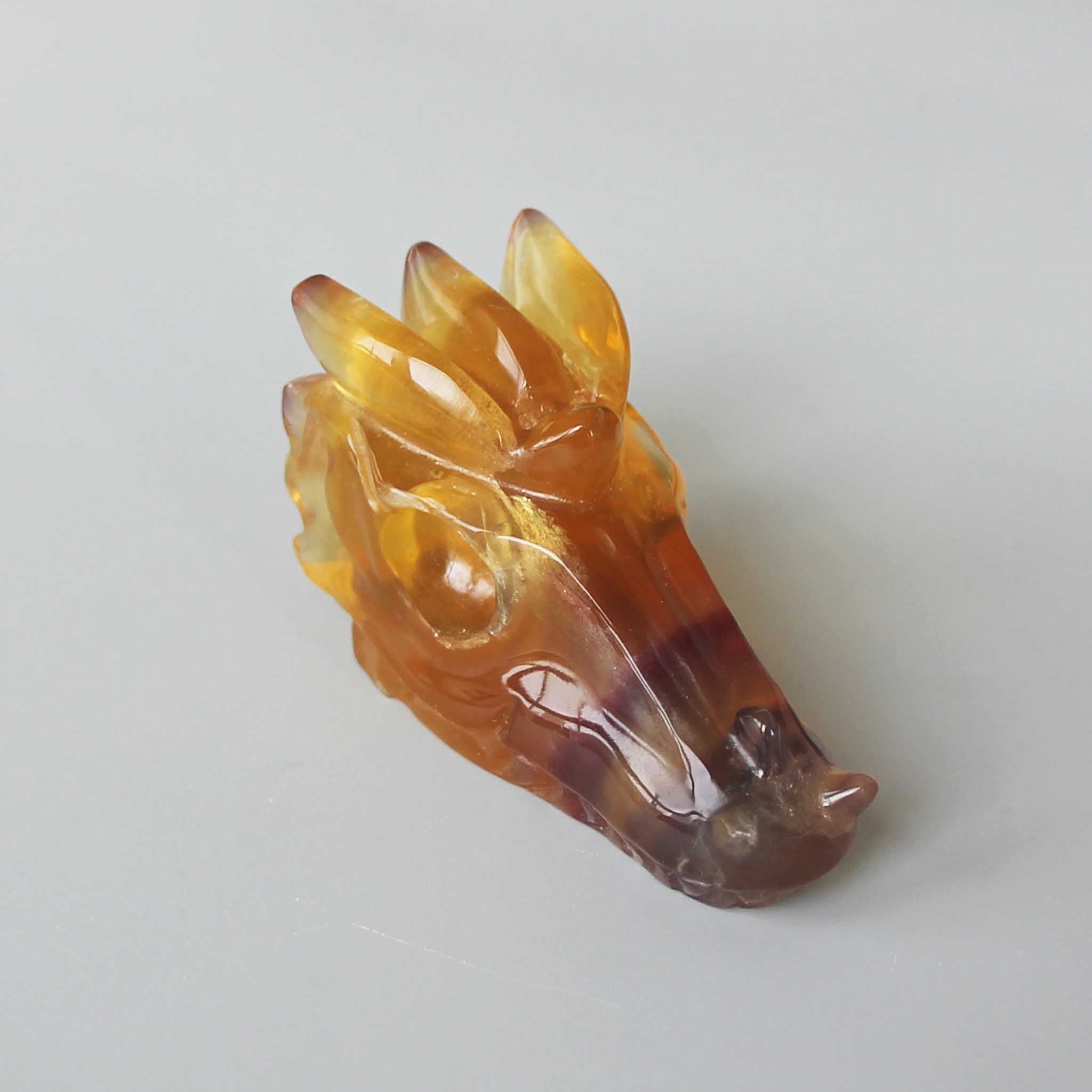 712efdfafd296a4c6930508ce5f05de3 Yellow With Purple Stripe Fluorite Dragon Head 2.8 inch (7cm) A+/AA