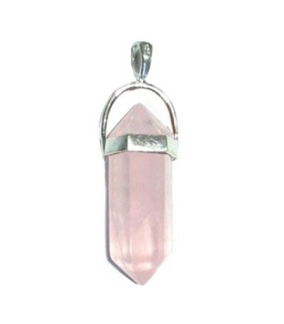 Rose Quartz Double Point Pendant With Silver 7x22mm A/A+