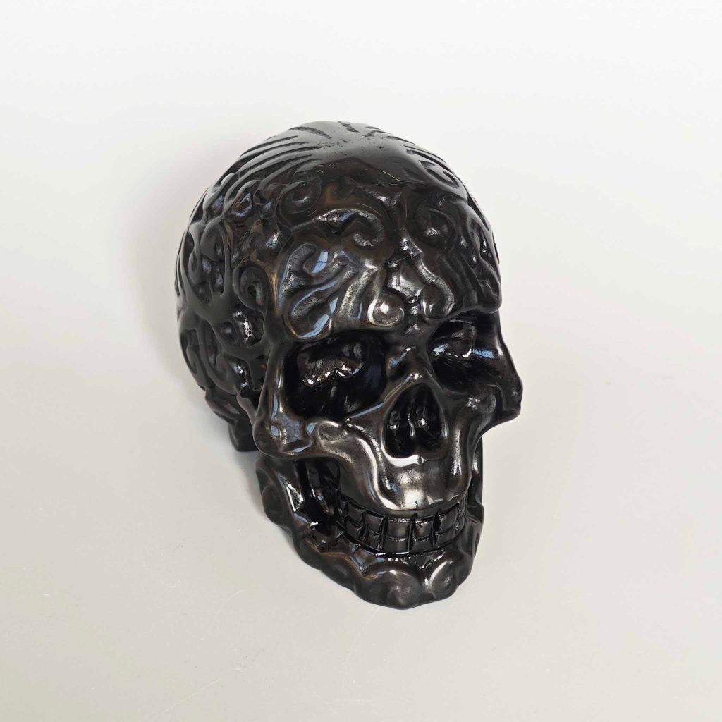Black Obsidian Brain Pattern Skull 8cm A