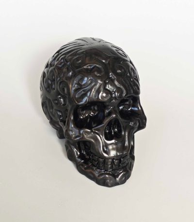 Black Obsidian Brain Pattern Skull 8cm A