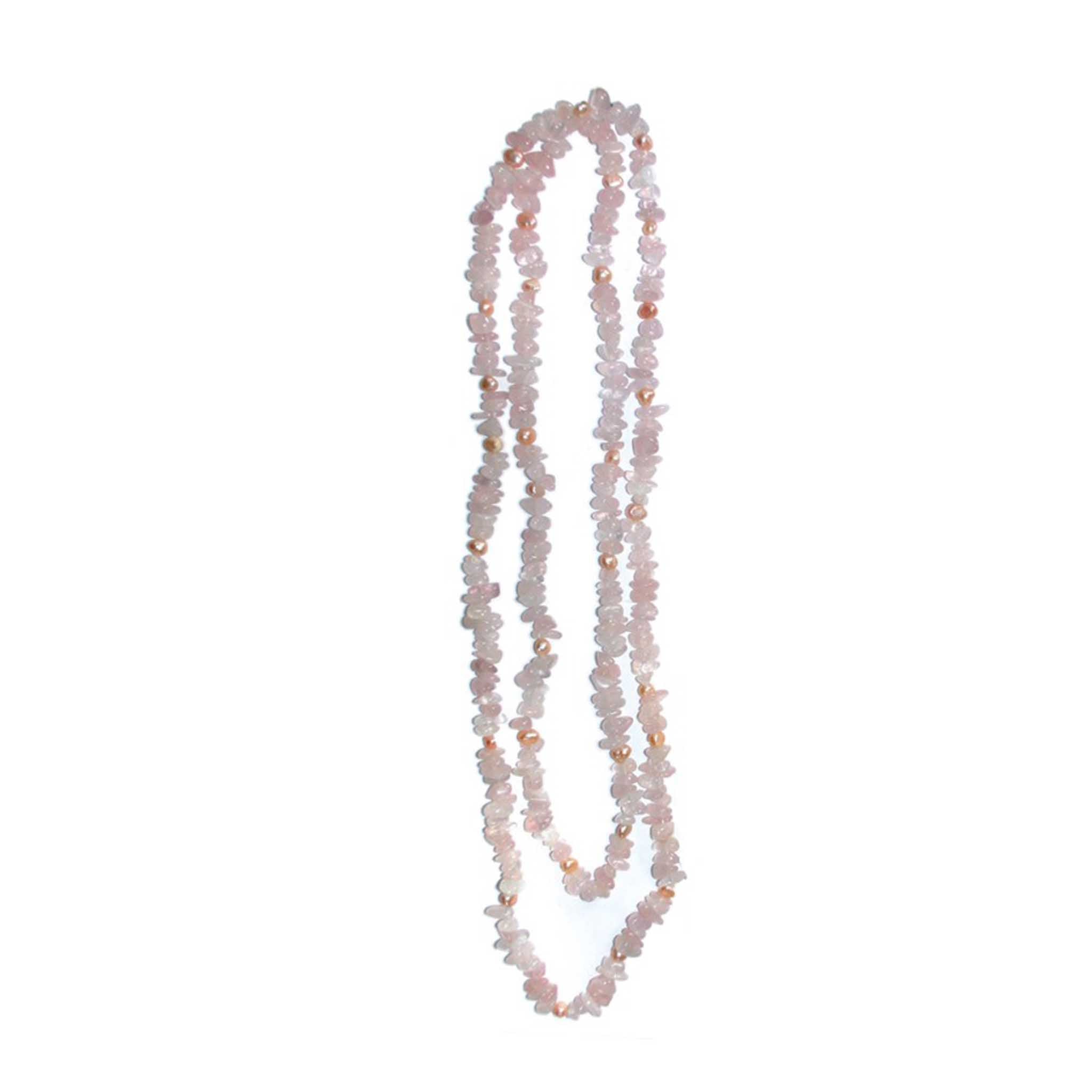 74171086a1ff644af6e292221aeff2ca-1 Rose Quartz Chip & Pearl Necklace 6# 5/8mm,60" A