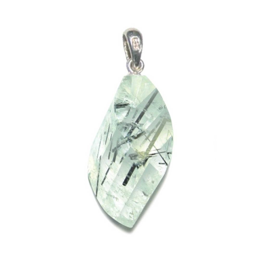 Black Rutile Quartz Straight Faceted Pendant With Silver 18-25mm A/A+