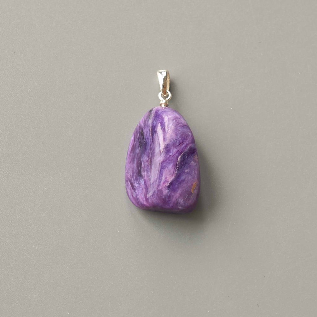 Charoite Free Form Tumble Pendant With Silver 18-25mm A+/AA