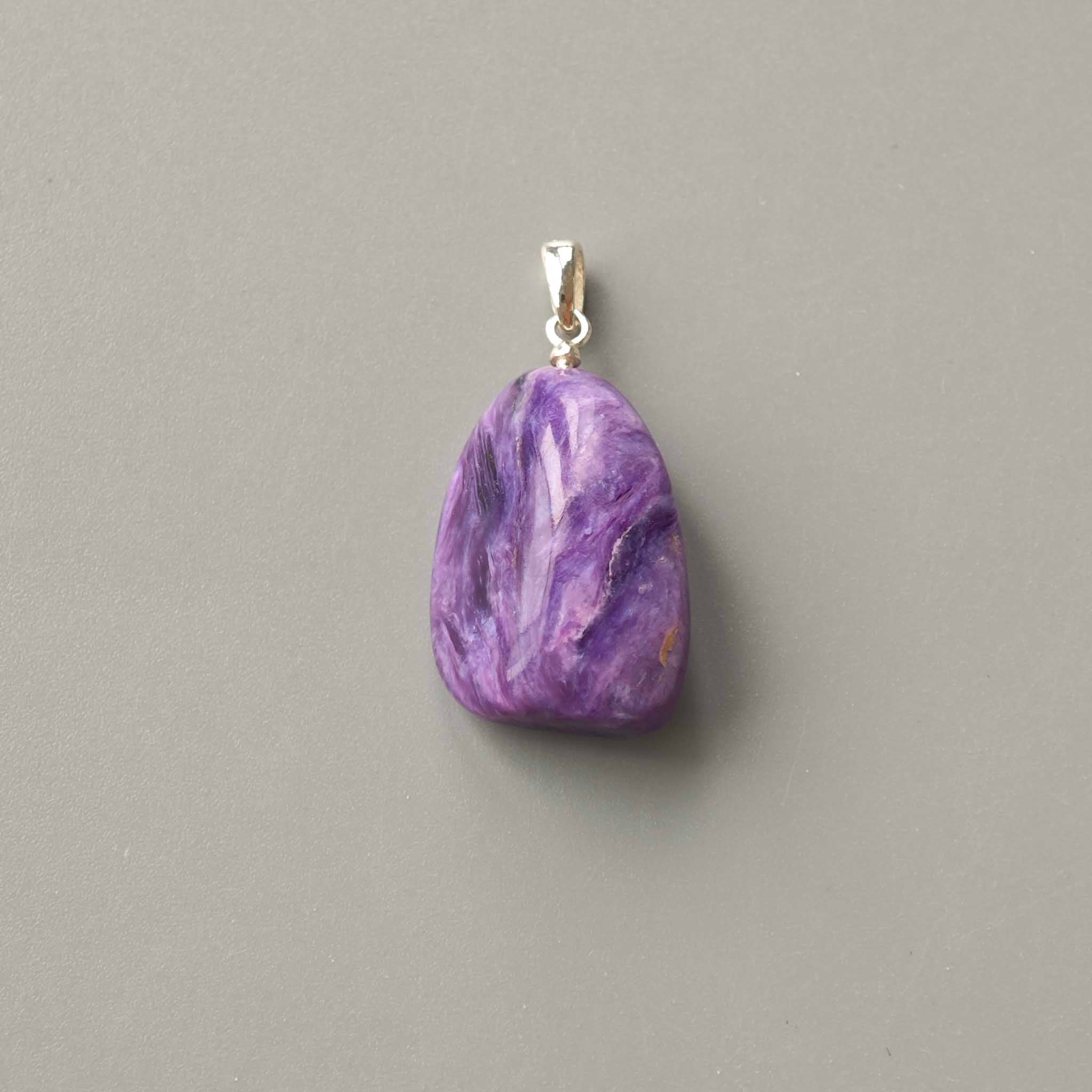7650790eb0fb28da5acd7fbf400eb906-1 Charoite Free Form Tumble Pendant With Silver 18-25mm A+/AA