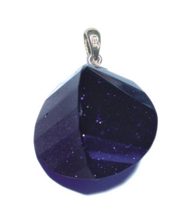 Blue Sandstone Straight Faceted Pendant With Silver 25-30mm A