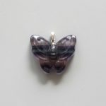 Blue Purple Rainbow Fluorite Butterfly Pendant w/Silver 30mm A+/AA