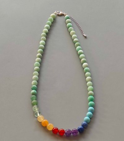 Amazonite Brasil Round Necklace with Chakra Bead & Metal Clasp 8mm A