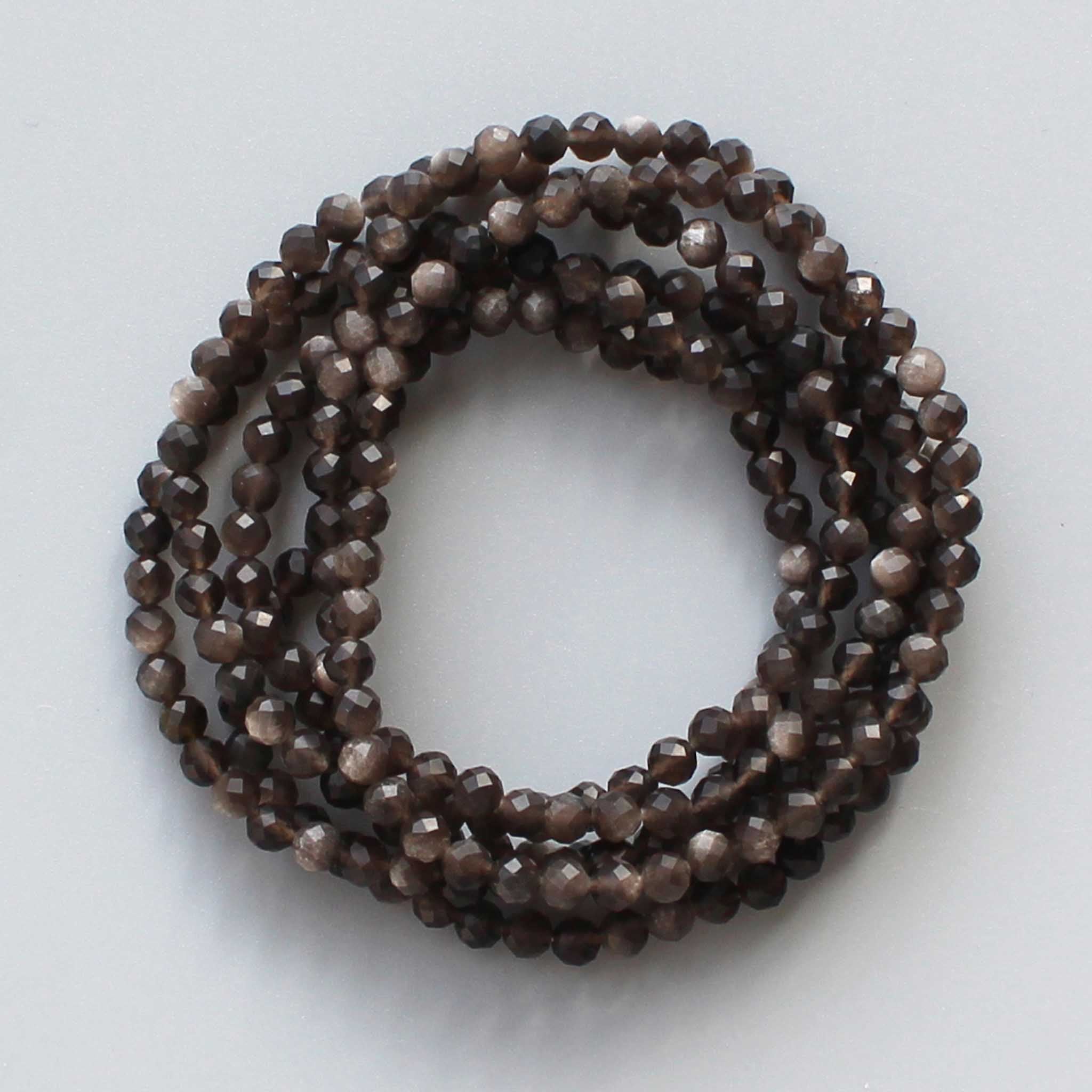 82620ed2da9af0f8a70f0b612ce5e504-1 Silver Obsidian Faceted Round Bracelet 4mm A/A+