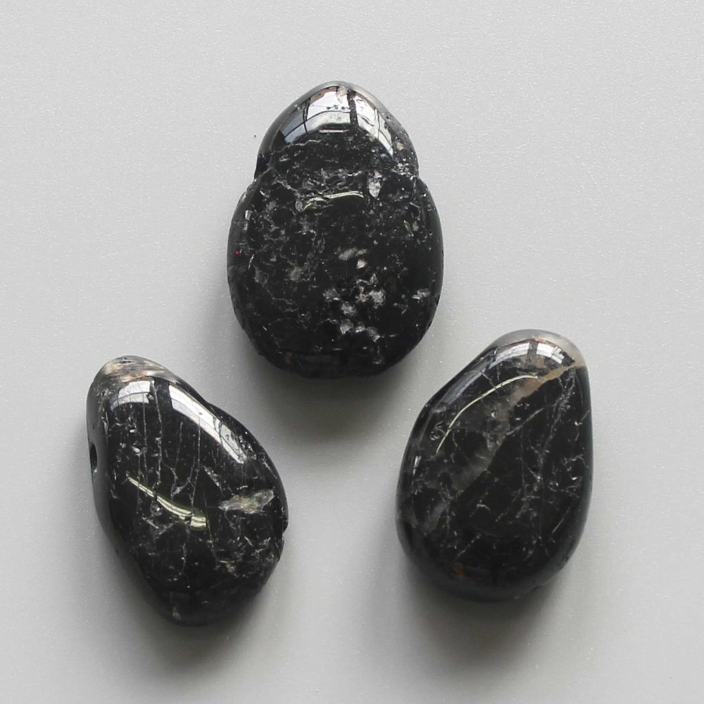 Black Tourmaline Tumble Pendant With Cross Hole 2.5mm 0.8-1.2 inch (2.2-3cm) A/B