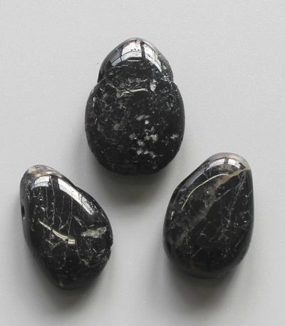 Black Tourmaline Tumble Pendant With Cross Hole 2.5mm 0.8-1.2 inch (2.2-3cm) A/B