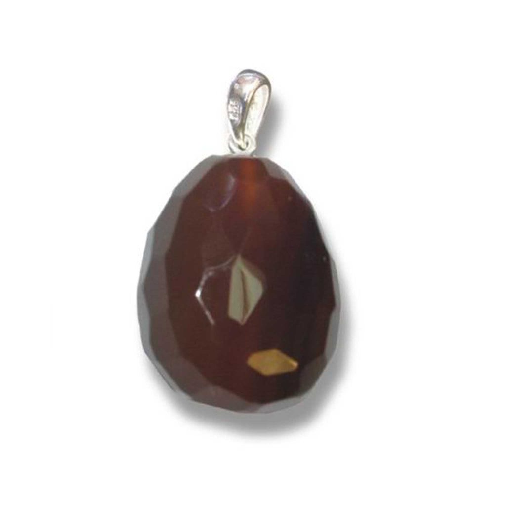 Carnelian Faceted tumble pendant with silver 25-30mm A