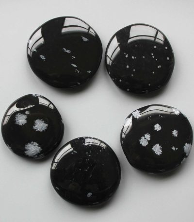 Snowflakes Obsidian Smooth Stone 1.6 inch (0.8-1 x 3.5-4.5cm) A/B