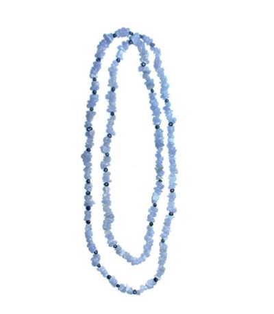 Blue Lace Agate Chip & Pearl Necklace 10# 5/8mm,60" A