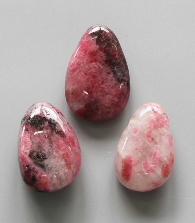 Petal Rhodonite Tumble Pendant With Cross Hole 2.5mm 0.8-1.2 inch (2.2-3cm) A+/AA