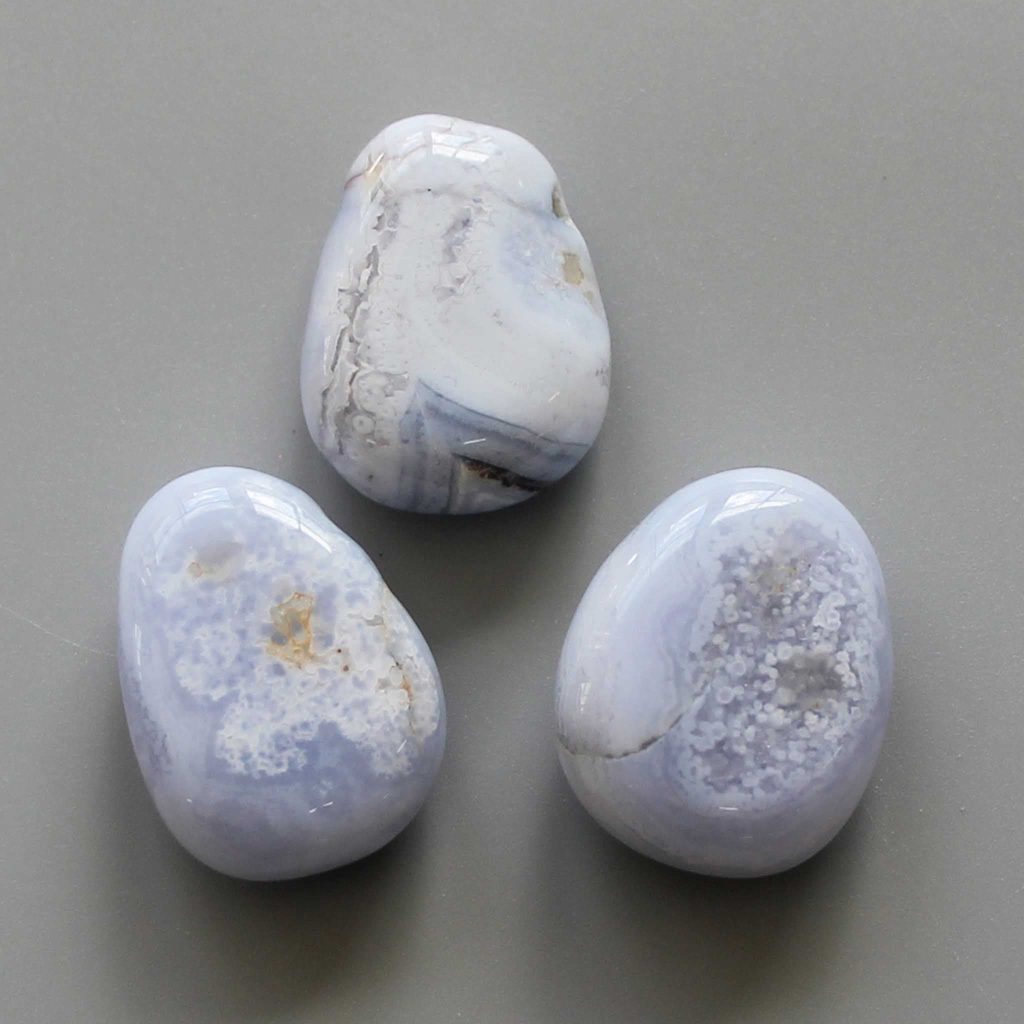 Blue Lace Agate Tumble Pendant With Cross Hole 2.5mm 0.8-1.2 inch (2.2-3cm) A/B