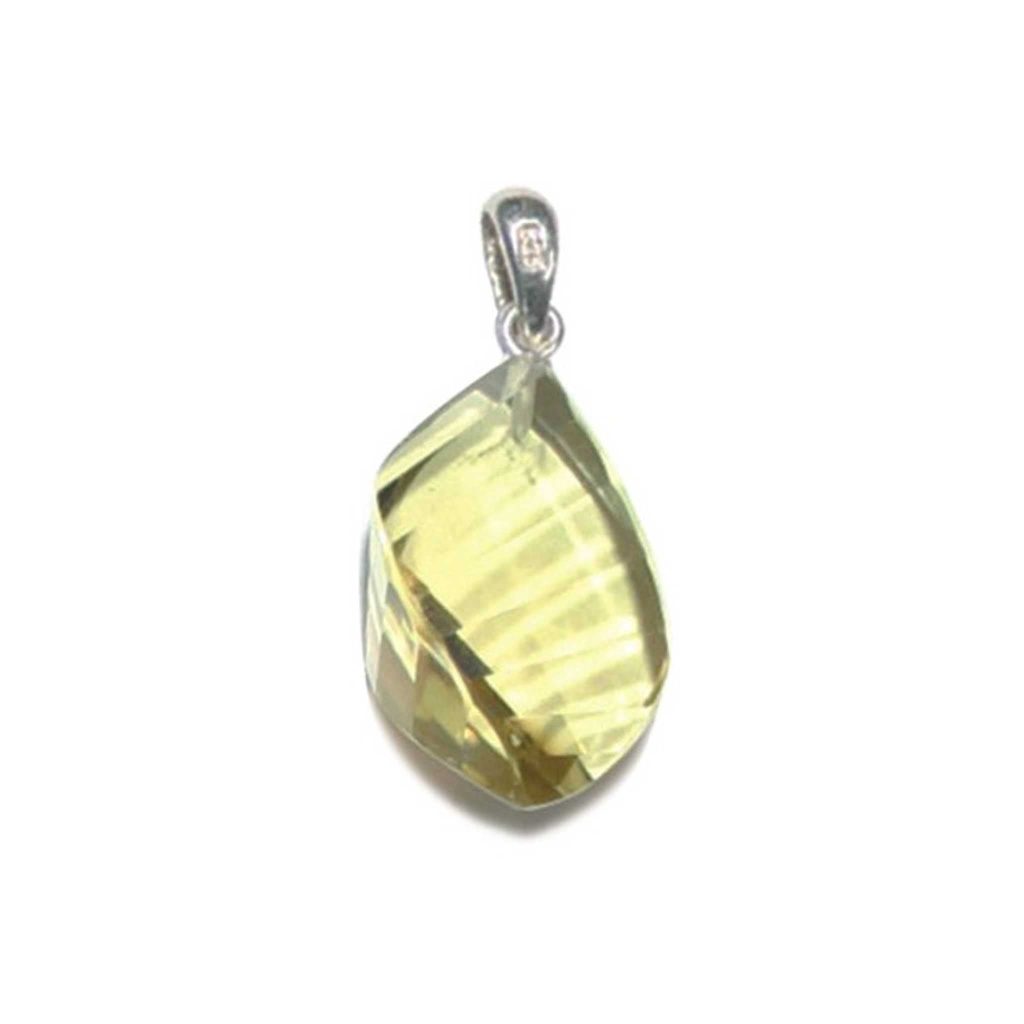 Lemon Quartz Straight Faceted Pendant With Silver 15-20mm A+