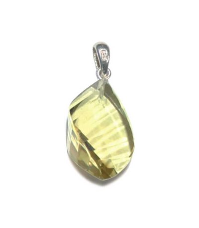 Lemon Quartz Straight Faceted Pendant With Silver 15-20mm A+