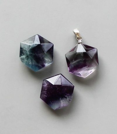 Rainbow Fluorite David star (old) pendant with silver 8x30mm A+/AA
