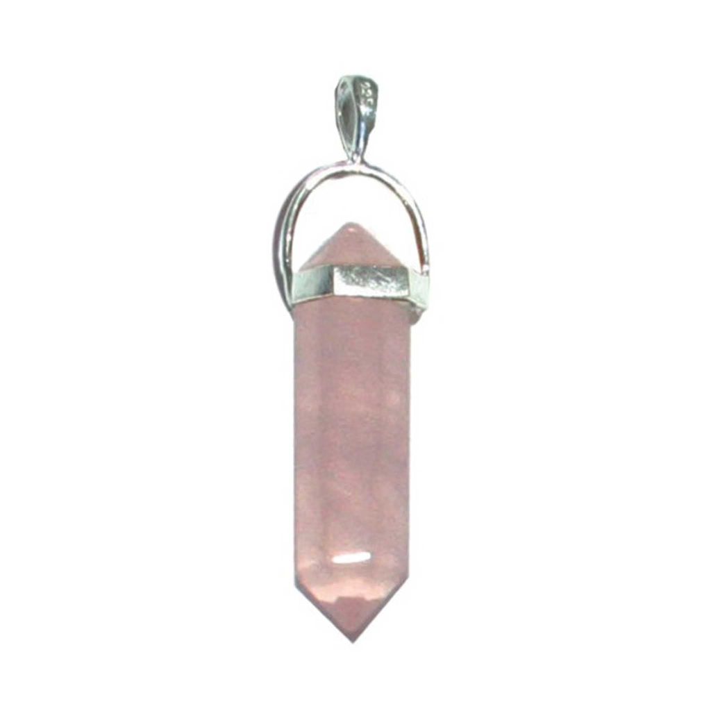 Rose Quartz Double Point Pendant With Silver 7x30mm A/A+