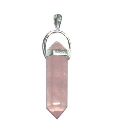 Rose Quartz Double Point Pendant With Silver 7x30mm A/A+