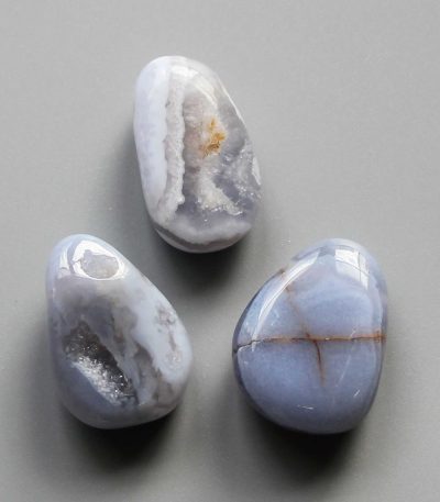 Blue Chalcedony Tumble Pendant With Cross Hole 2.5mm 0.8-1.2 inch (2.2-3cm) A/B