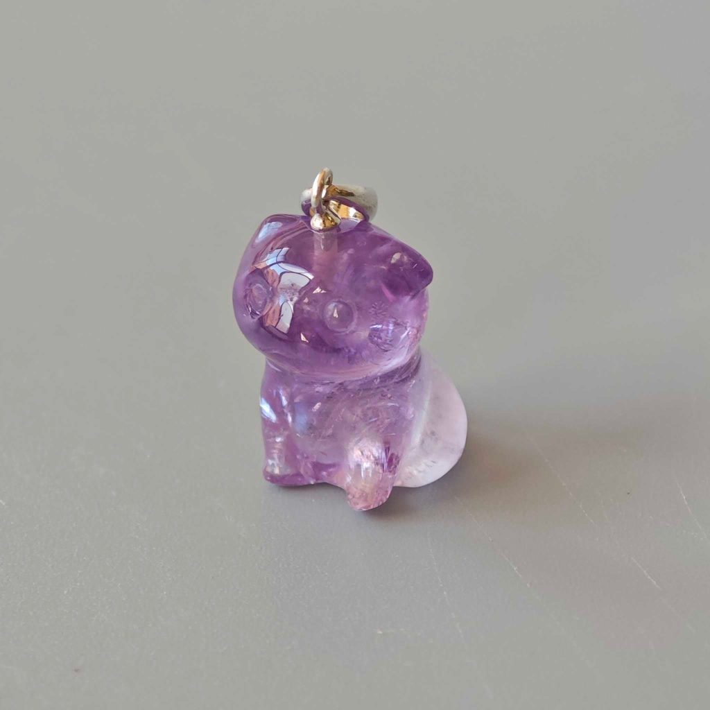 Amethyst Pug Dog Pendant With Silver S052 0.7inch (1.6-1.8cm) A/A+