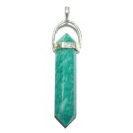 Green Amazonite Double Point Pendant With Silver 7x35mm A+