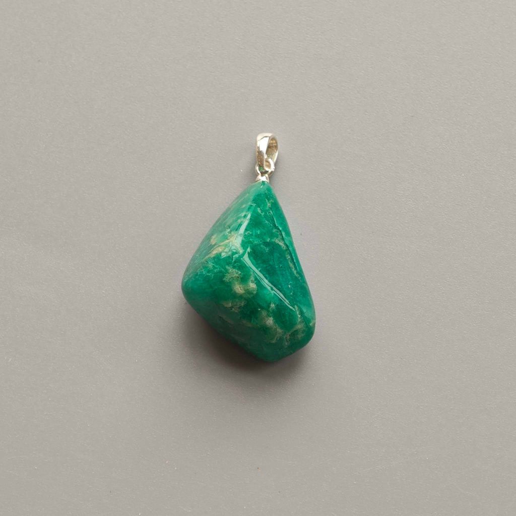 Green Amazonite Free Form Tumble Pendant With Silver 18-25mm A+/AA