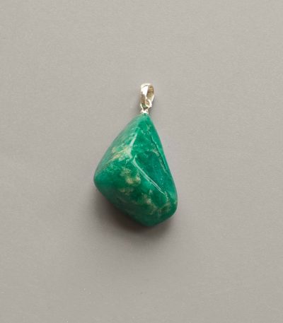Green Amazonite Free Form Tumble Pendant With Silver 18-25mm A+/AA