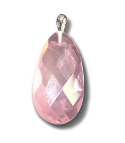 Rose Quartz Faceted tumble pendant with silver 30-40mm A+