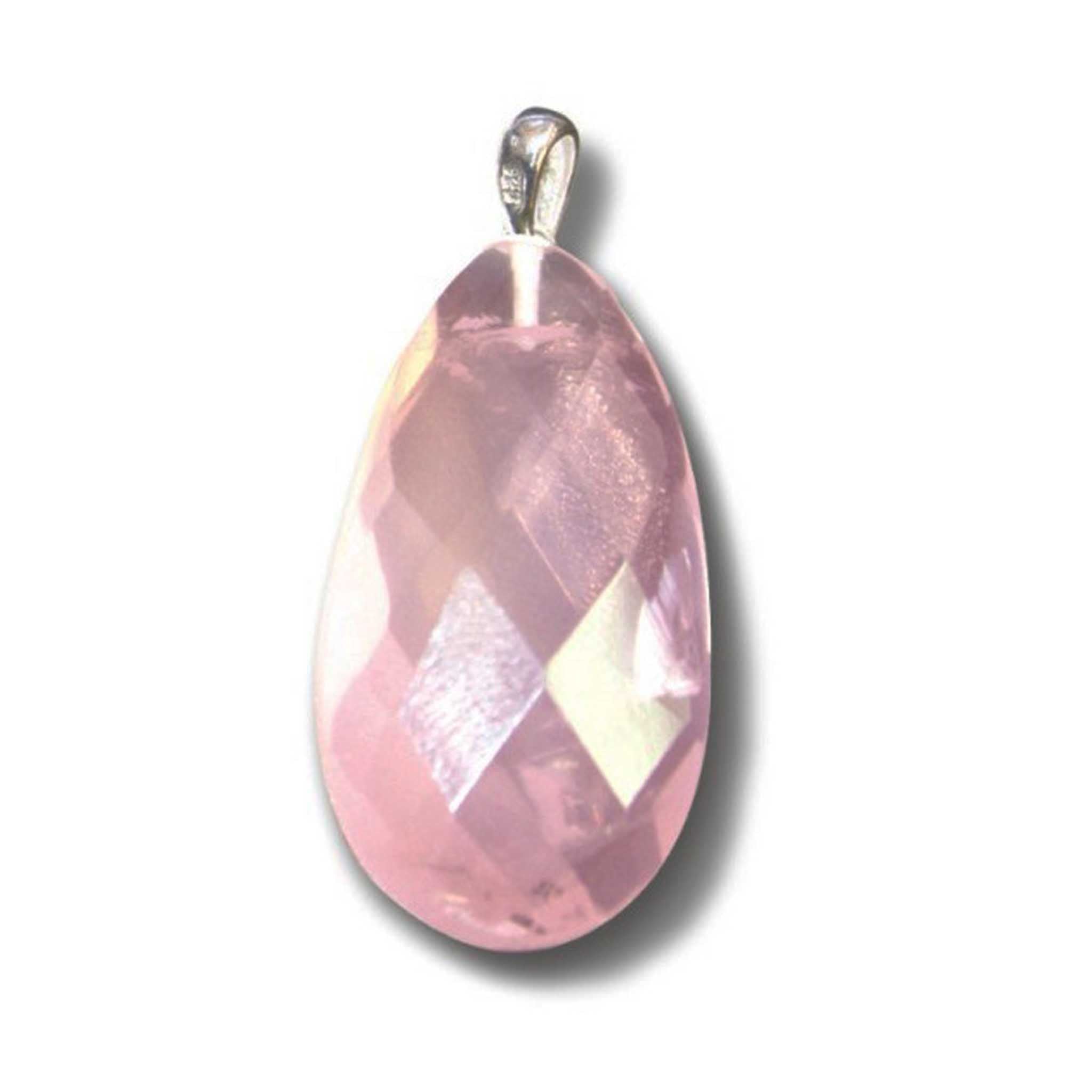 b8e8ac02feb08fbf63c4ec875f18516b-1 Rose Quartz Faceted tumble pendant with silver 30-40mm A+