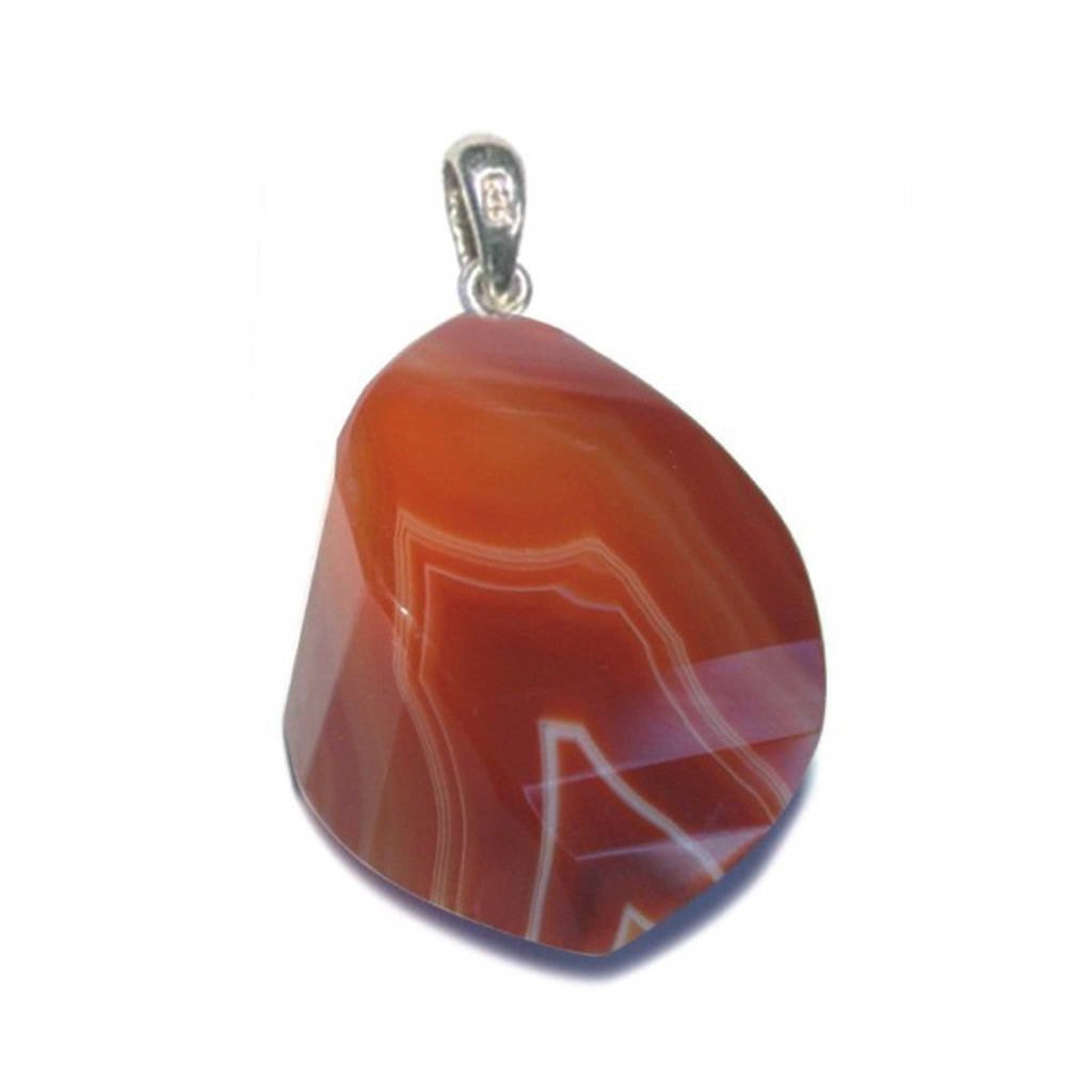 Carnelian With Stripe Straight Faceted Pendant With Silver 25-30mm A/A+