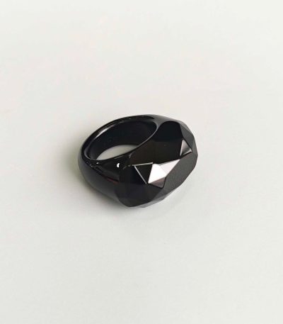 Black Obsidian Faceted Oval Ring 18x30x32mm A